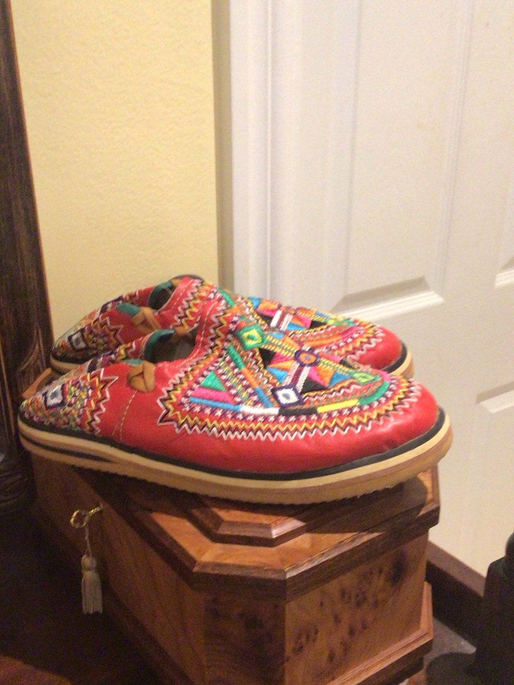 Embroidered Red Slip-On Clog Mules